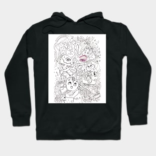 doodle art black and white minimal line art Hoodie